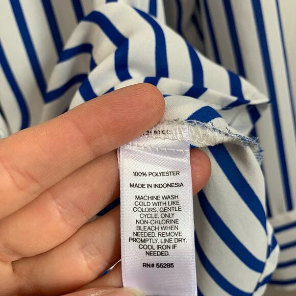 Express portofino blue and white striped button front gauzy blouse small - Picture 8 of 8